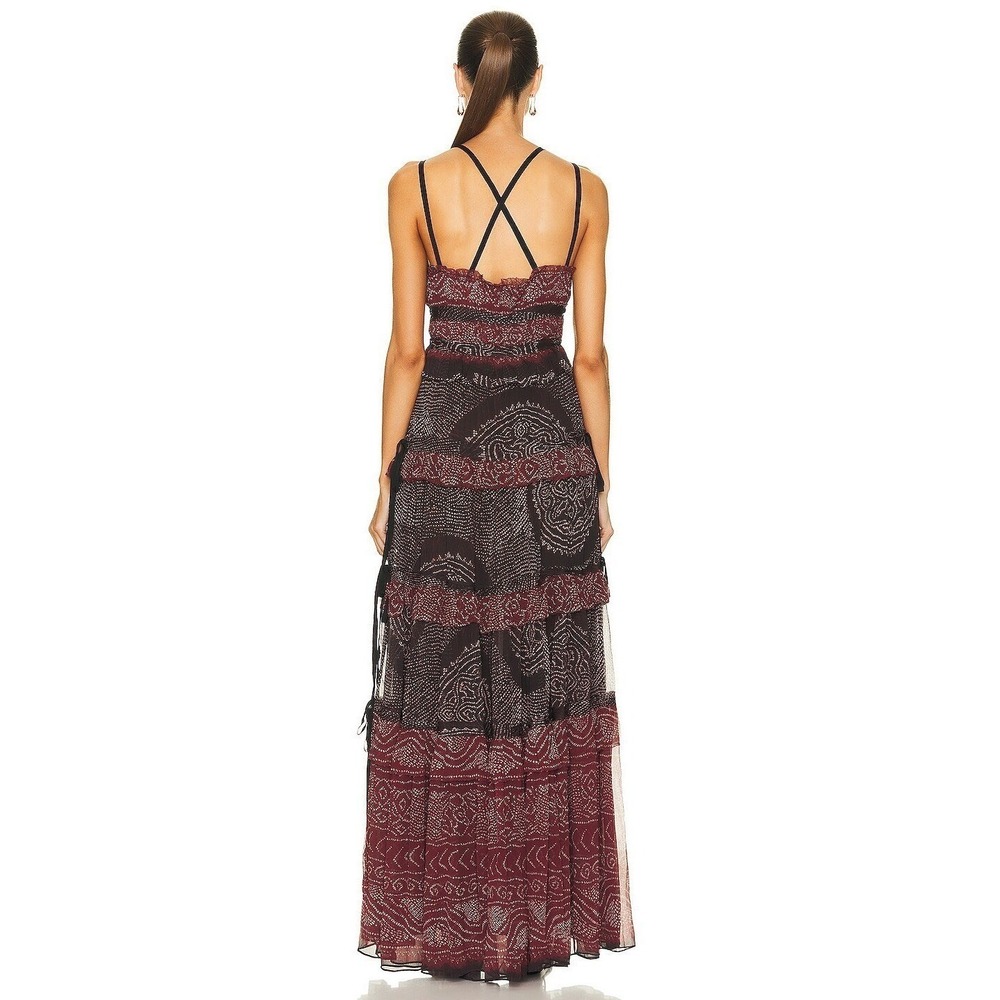 Ulla Johnson Agathe Gown Garnet Silk Crinkle Chiffon Tiered‎ Maxi Dress Size 4 - Picture 5 of 13